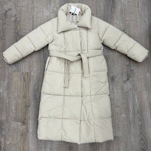 Puffit Coat Womens Medium M Cream White Puffer Long Jacket Belted Winter Water